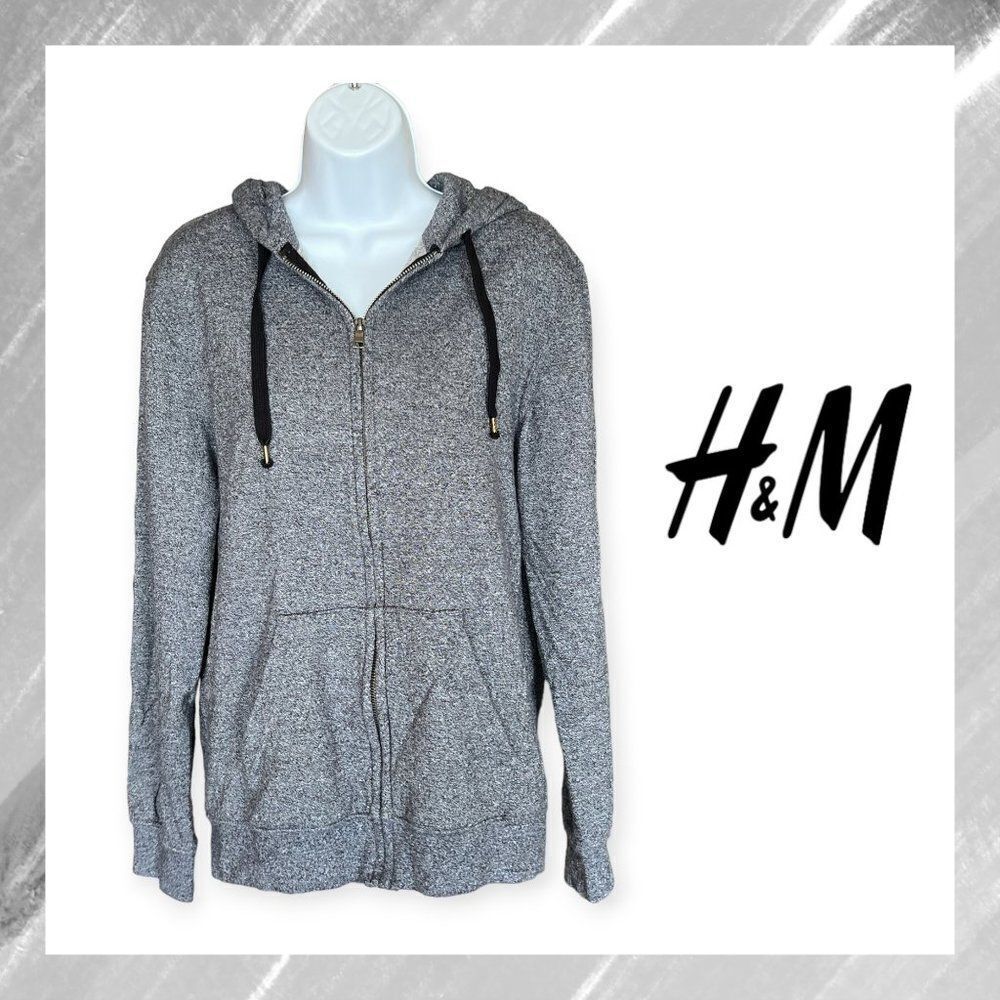H&M Heather Grey Hooded Sweatshirt w/Draw String, Regular Fit, Full Zip ~ SM